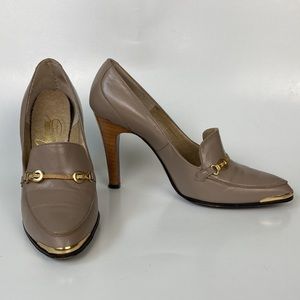 Vintage Johansen Taupe Horse Bit Loafer High Heel, 5.5N